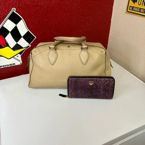 MCM Tan Satchel and Purple Wallet Set - Picture 2 of 2